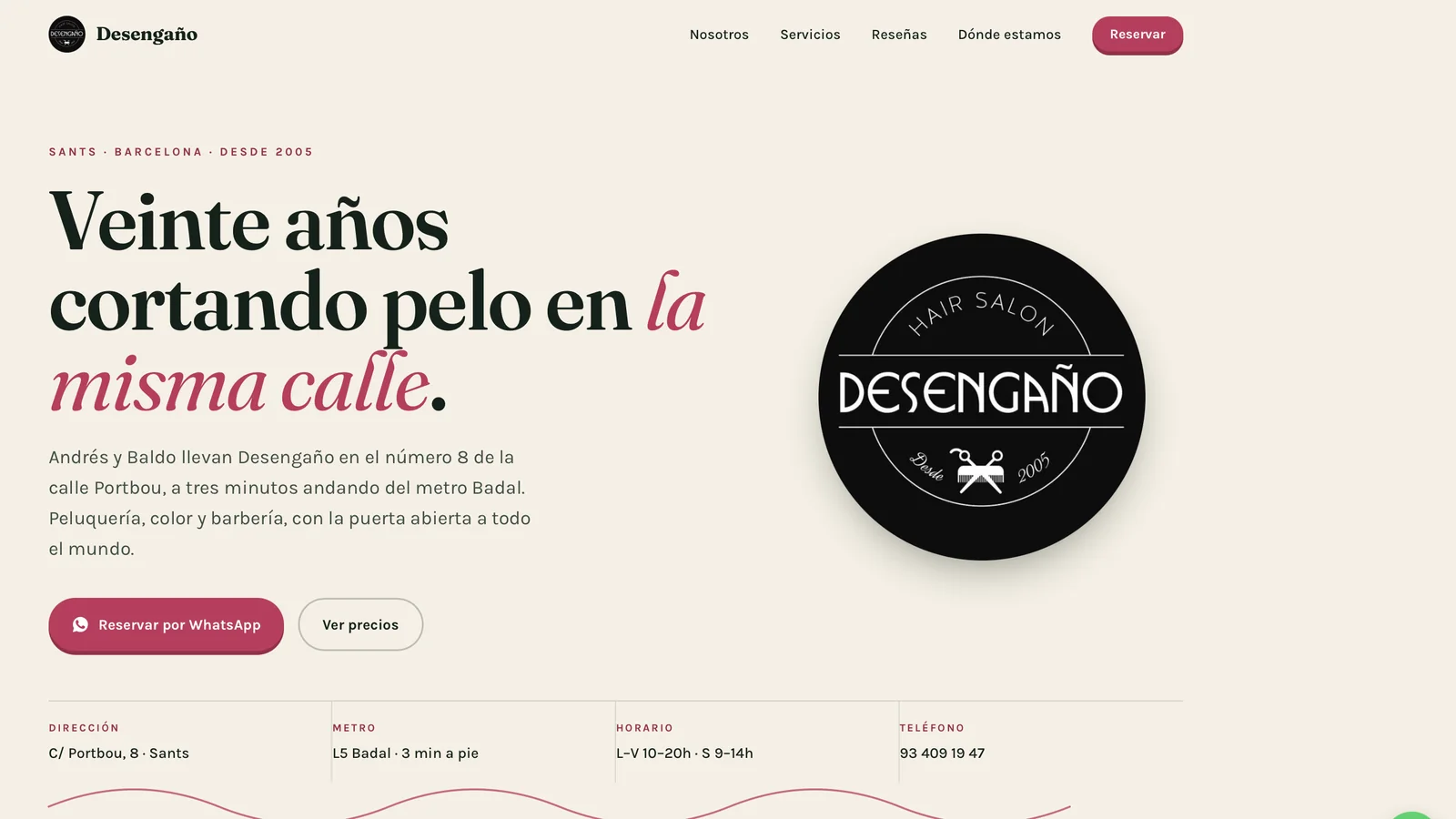 Portada de la web de Desengaño Peluquería